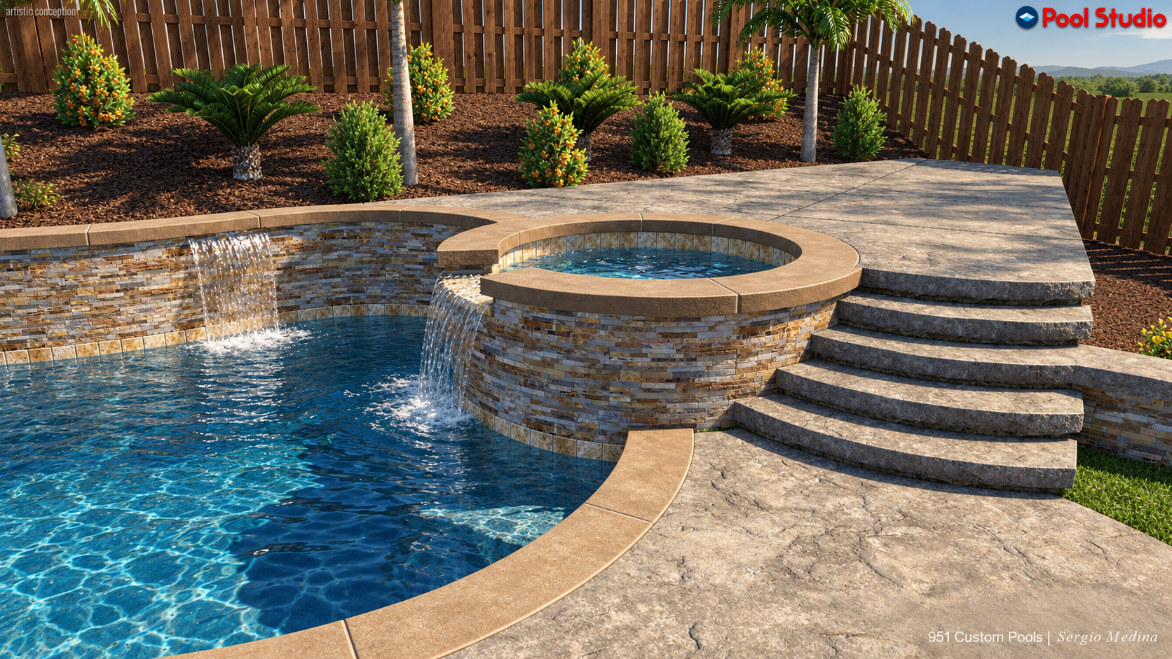 3D concept: Curved spa & spillway