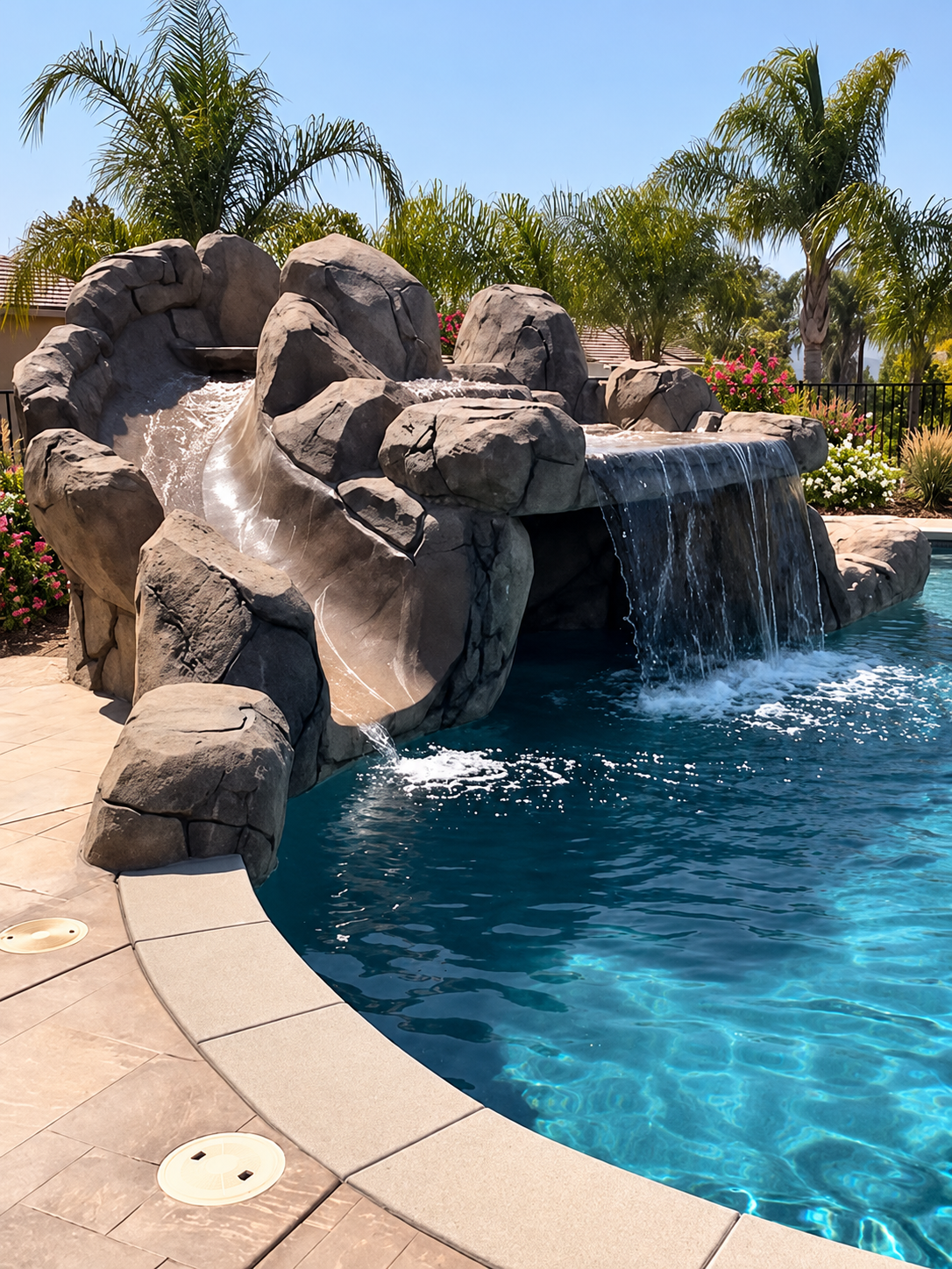 Rock waterfall detail from 951 Custom Pools Inc. Instagram