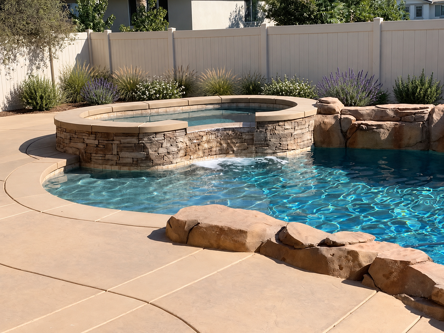 Raised spa & natural curves from 951 Custom Pools Inc. Instagram